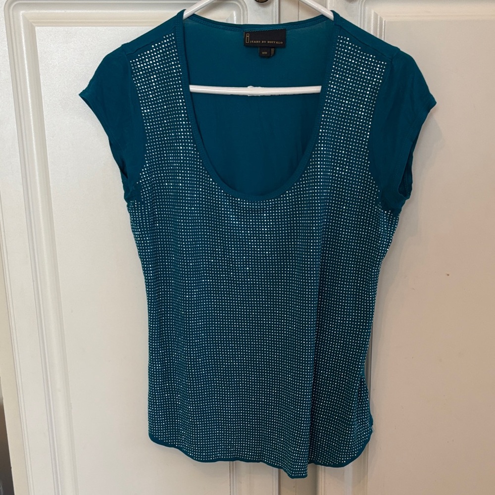 i jeans by Buffalo Teal Studded Short Sleeve Top